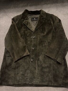 Brandon Thomas Dark Olive Suede Pea Coat